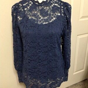 Small Blue DOROSE Womens Victorian Coquette Lace‎ Floral Blouse